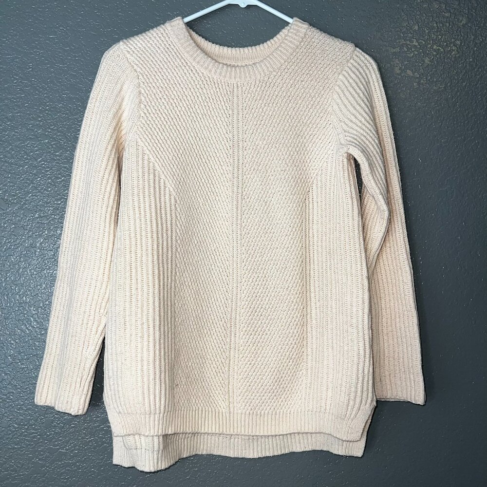 DE Collection Women’s Sweater Small Beige Knit Long Sleeve Pullover Crew Neck